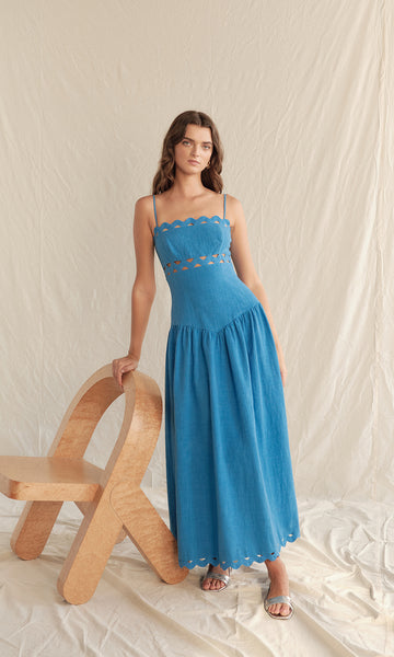 florence drop waist midi dress Strapless Dress in Rust L