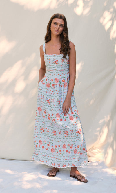 dress sale Floral Summer Maxi Floral maxi dress with pockets and square neckline Sale Dresses | Save on